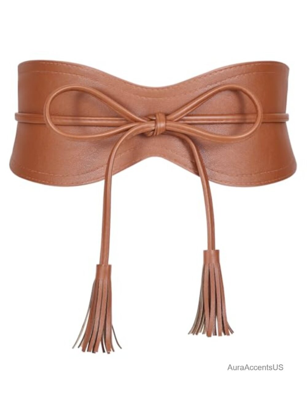 Wide Obi Belt Faux Leather Tie Tassel Waist Cincher for Dresses